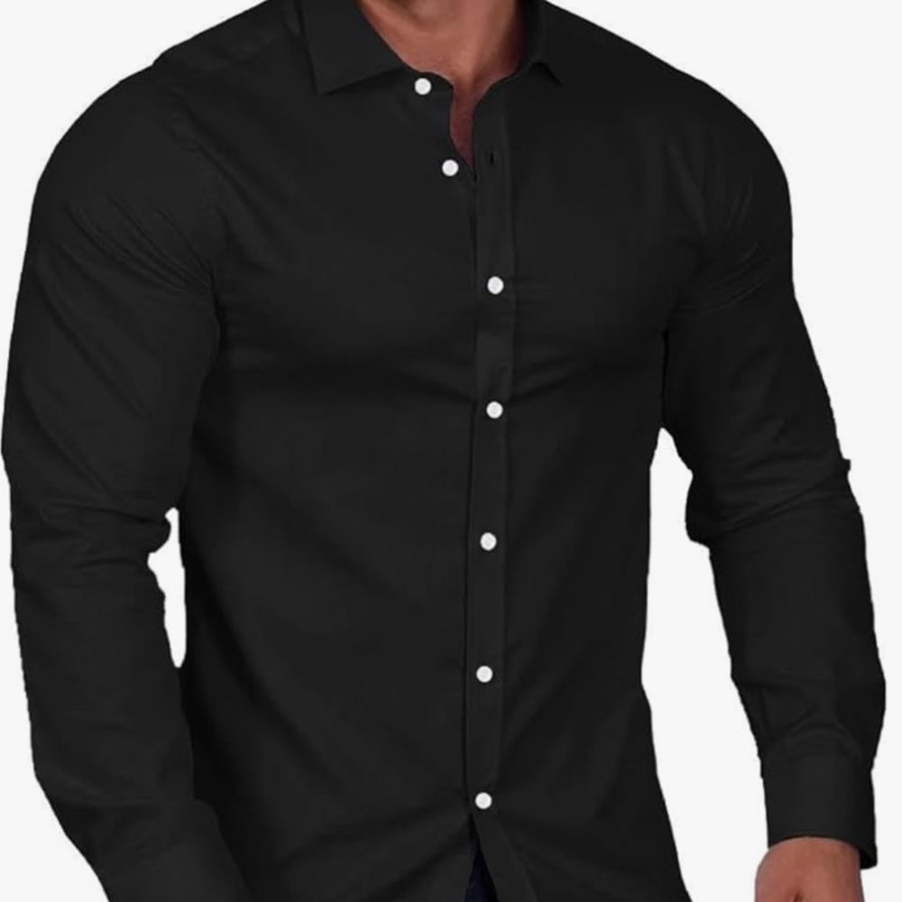 Sale! Men's black muscle fit long sleeve dress shirt by Coofandy size S